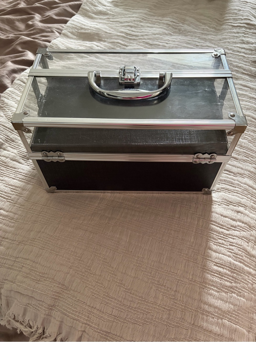 Black Makeup Organizer Case with Pink Accent Handle